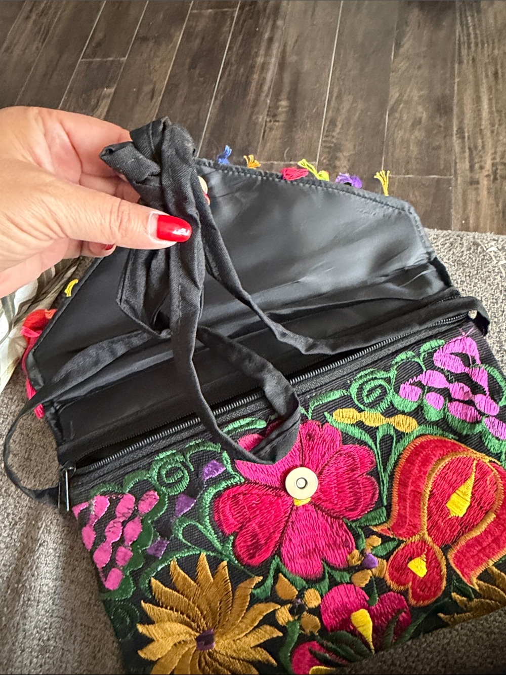 Embroidered Multicolor Tassel Clutch - Women's Fashion Bag - Picture 3 of 3